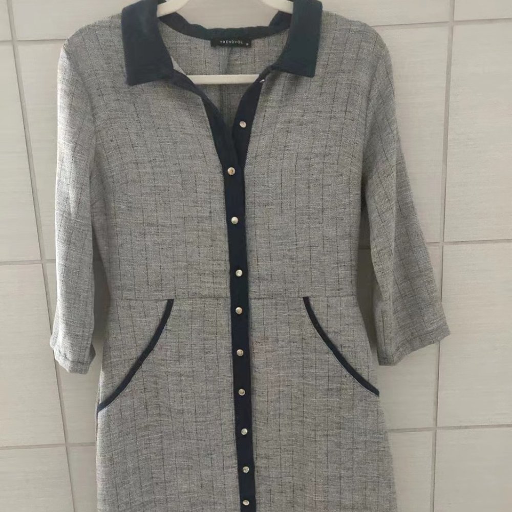 Size S Grey-Navy Trendyol Dress with Two Pockets
